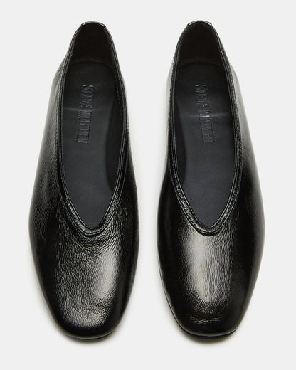 Steve Madden LENI Black/Black Square-Toe Ballet Women's Flat