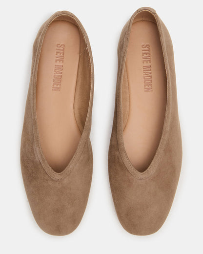 Steve Madden LENI Taupe Suede Square-Toe Ballet Women's Flat