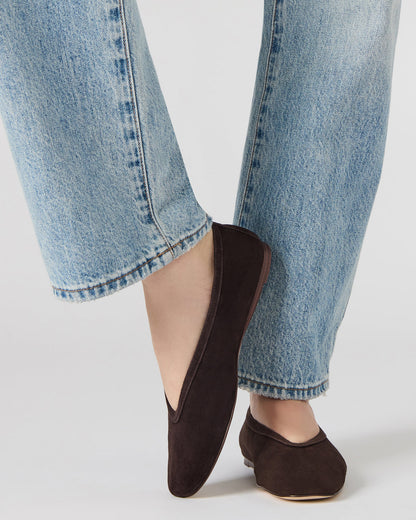 Steve Madden LENI Brown Suede Square-Toe Ballet Women's Flat