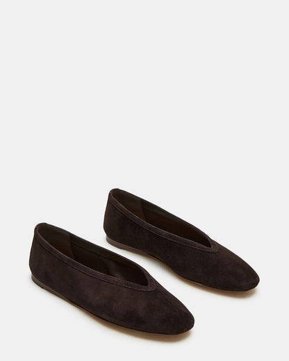 Steve Madden LENI Brown Suede Square-Toe Ballet Women's Flat