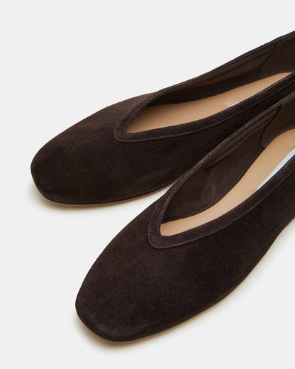 Steve Madden LENI Brown Suede Square-Toe Ballet Women's Flat