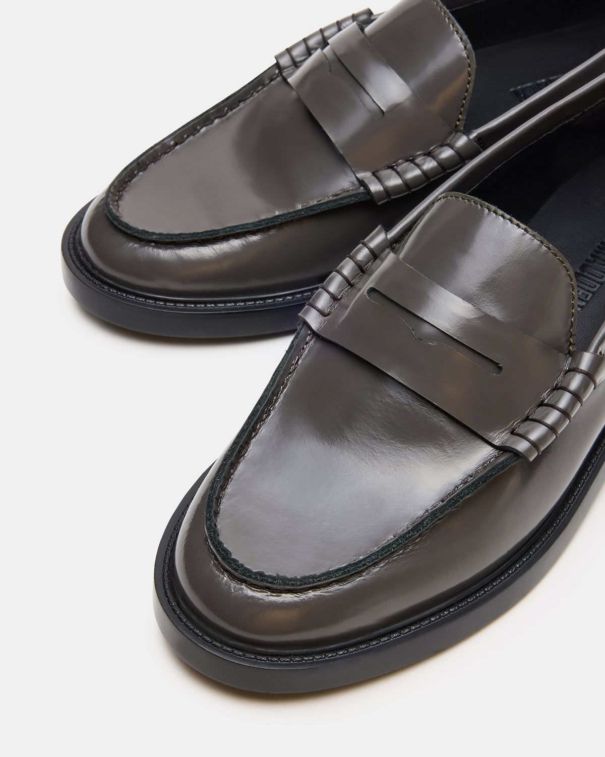 Steve Madden MADISON Grey Leather Women's Penny Loafer