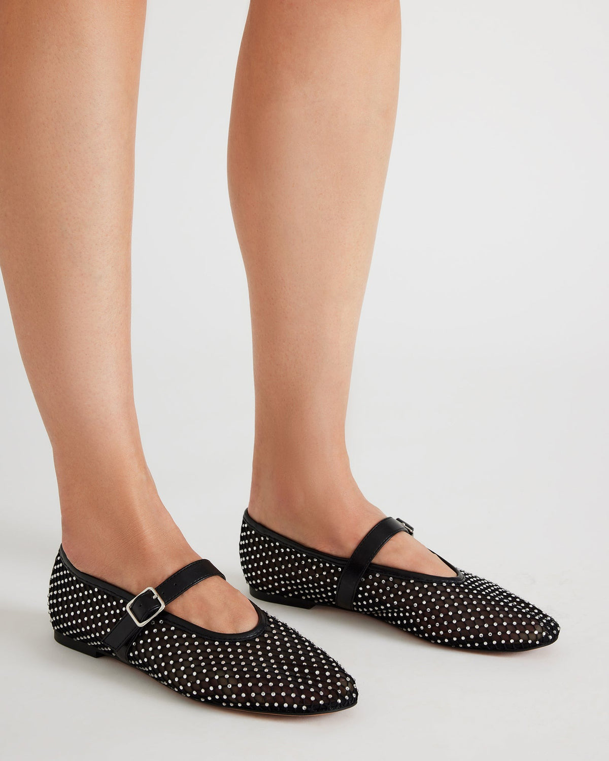 Steve Madden DREAMING Black Mesh Rhinestone Mary Jane | Women's Flats