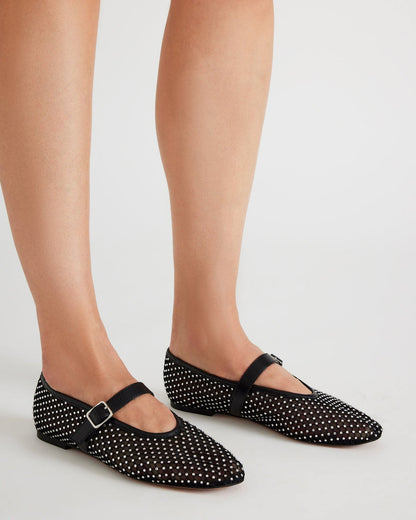 Steve Madden DREAMING Black Mesh Rhinestone Mary Jane | Women's Flats