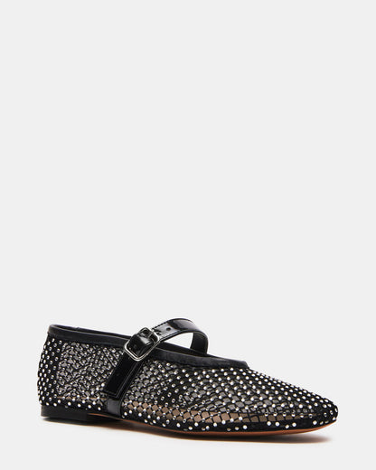 Steve Madden DREAMING Black Mesh Rhinestone Mary Jane | Women's Flats