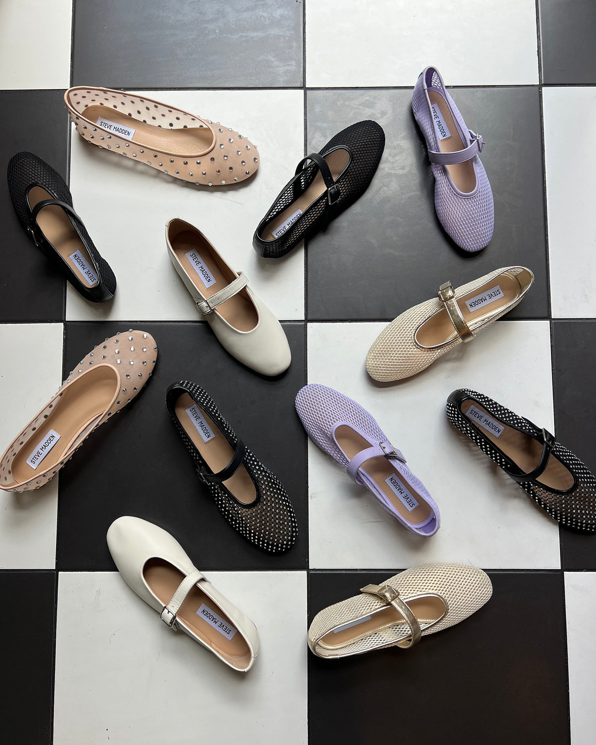 Steve Madden DREAMING Black Mesh Rhinestone Mary Jane | Women's Flats