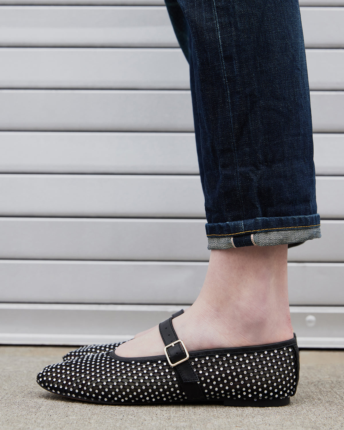 Steve Madden DREAMING Black Mesh Rhinestone Mary Jane | Women's Flats