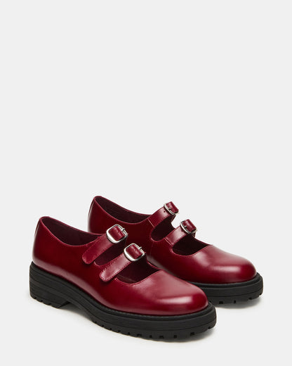 Steve Madden ALBA Burgundy Leather Platform Lug Mary Jane Women's Loafer