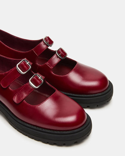 Steve Madden ALBA Burgundy Leather Platform Lug Mary Jane Women's Loafer