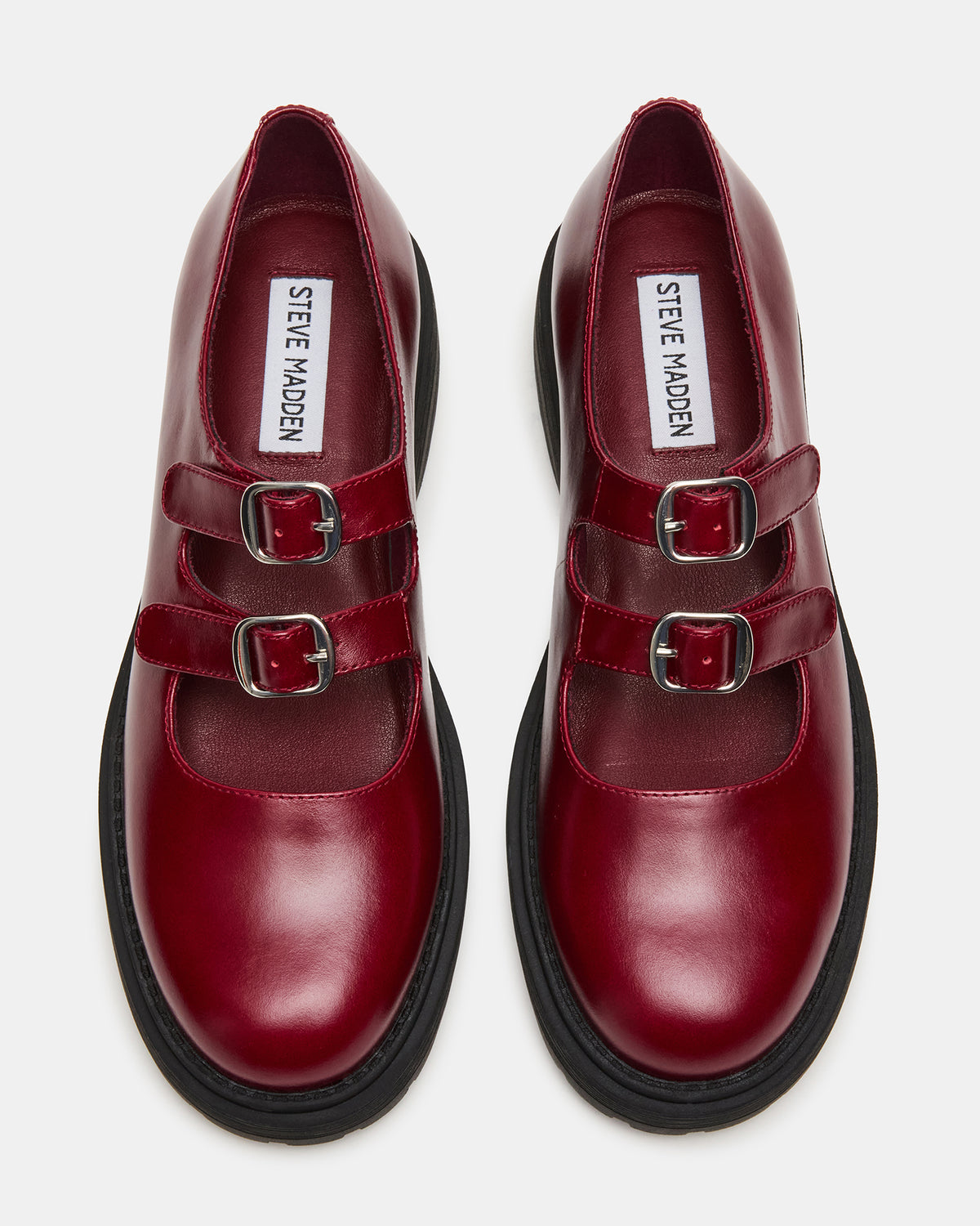 Steve Madden ALBA Burgundy Leather Platform Lug Mary Jane Women's Loafer