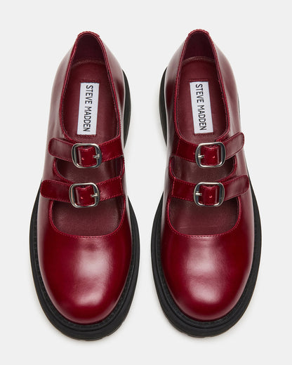 Steve Madden ALBA Burgundy Leather Platform Lug Mary Jane Women's Loafer