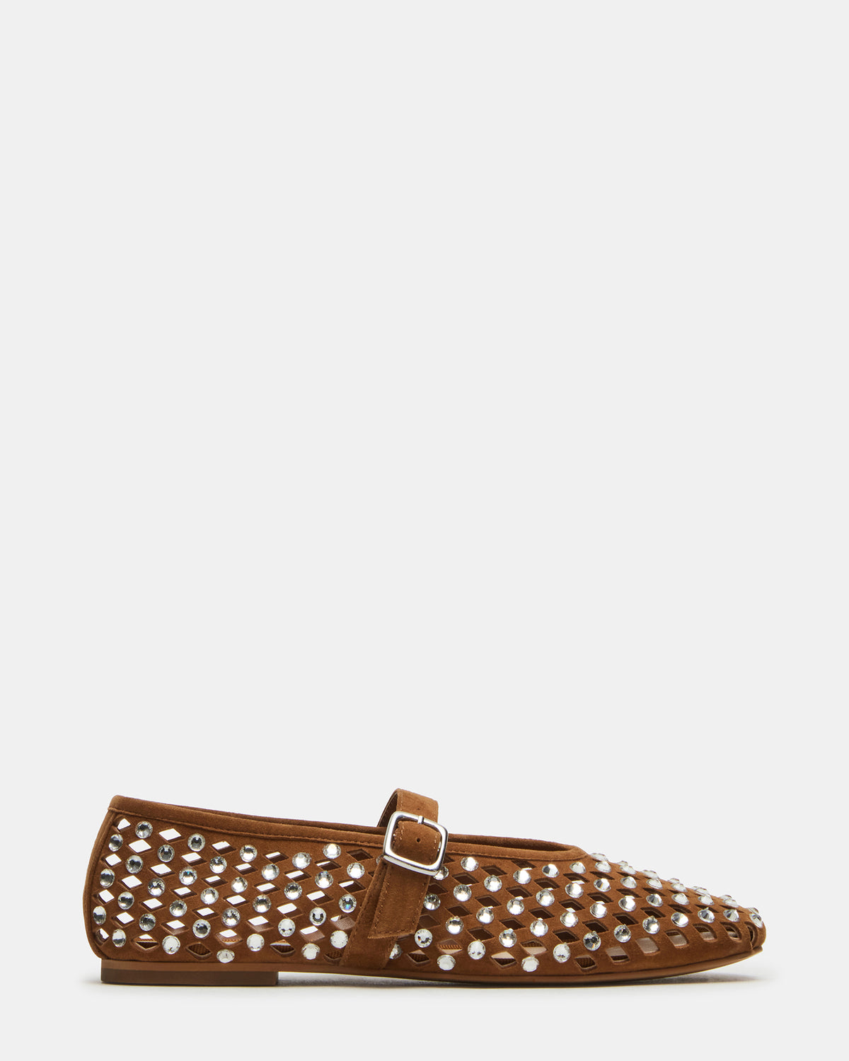 Steve Madden DREAMING Chestnut Suede Rhinestones Women's Mary Jane Flats