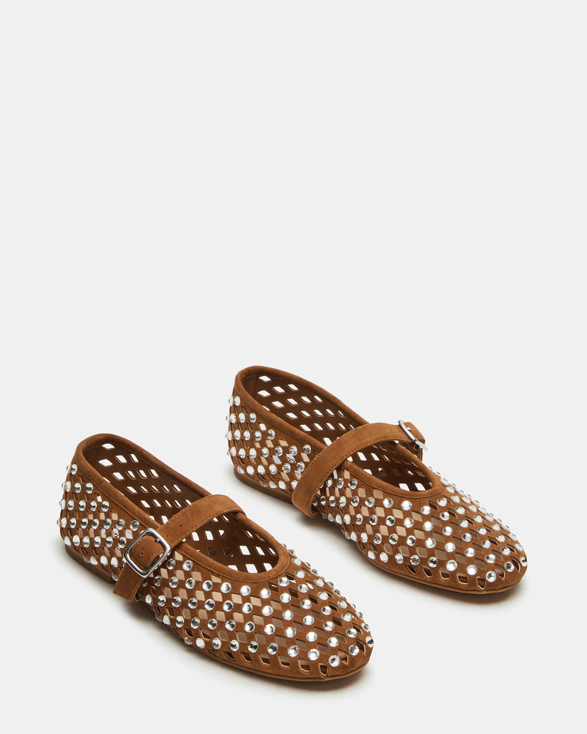 Steve Madden DREAMING Chestnut Suede Rhinestones Women's Mary Jane Flats