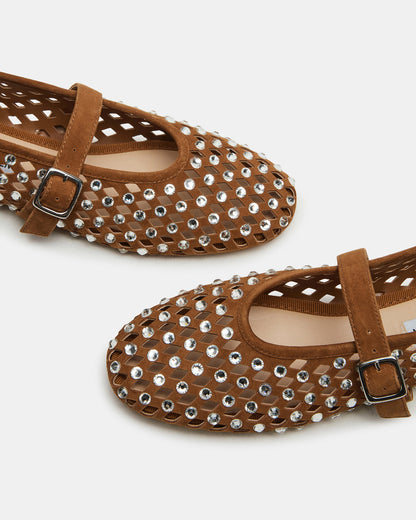 Steve Madden DREAMING Chestnut Suede Rhinestones Women's Mary Jane Flats