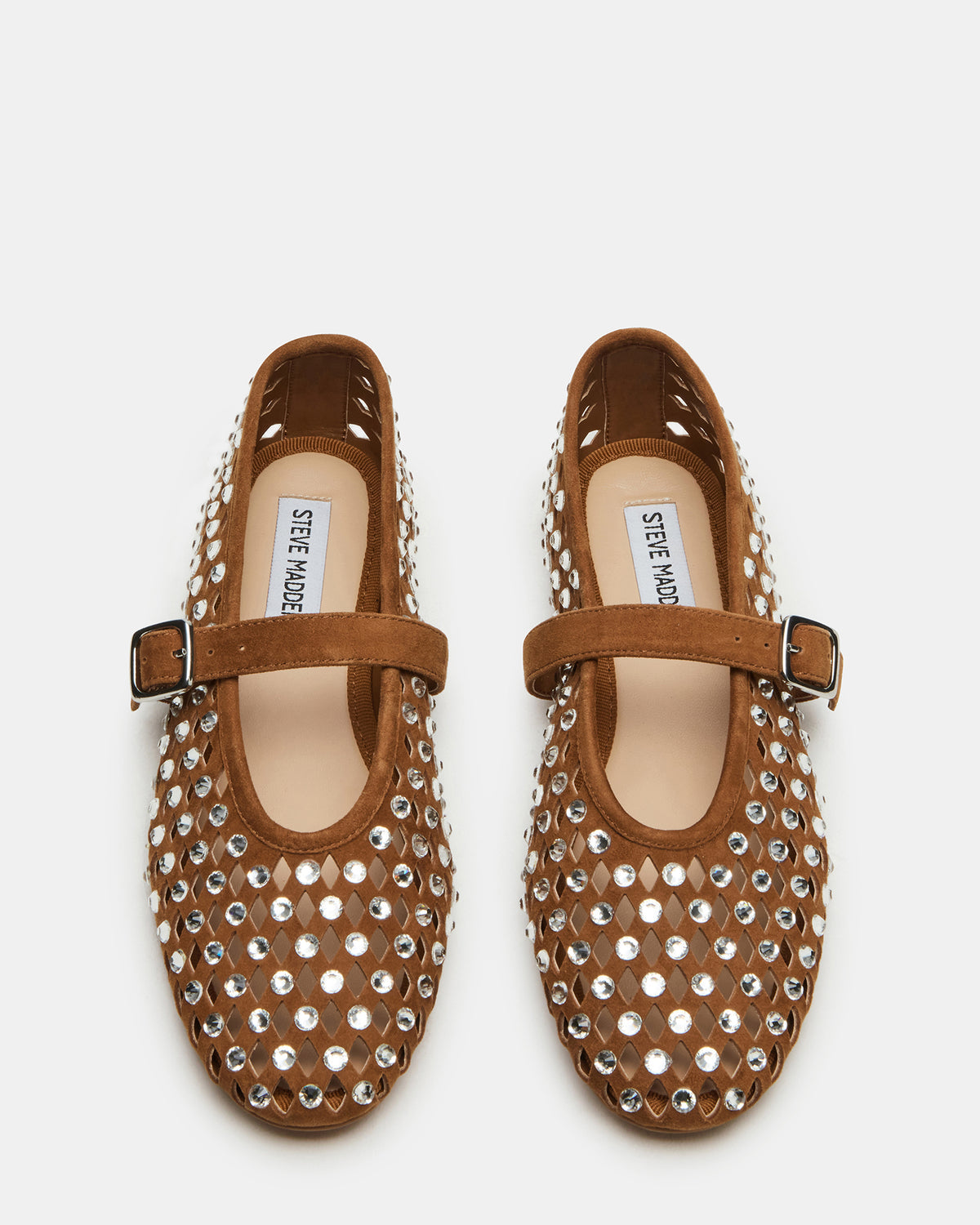 Steve Madden DREAMING Chestnut Suede Rhinestones Women's Mary Jane Flats