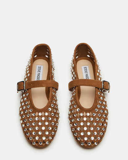 Steve Madden DREAMING Chestnut Suede Rhinestones Women's Mary Jane Flats