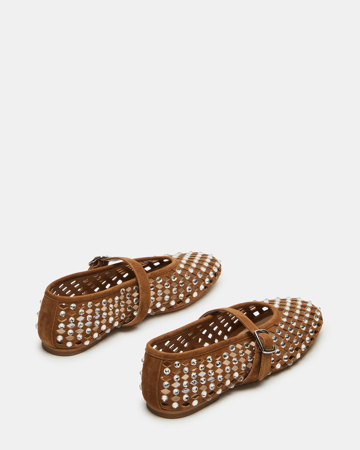 Steve Madden DREAMING Chestnut Suede Rhinestones Women's Mary Jane Flats