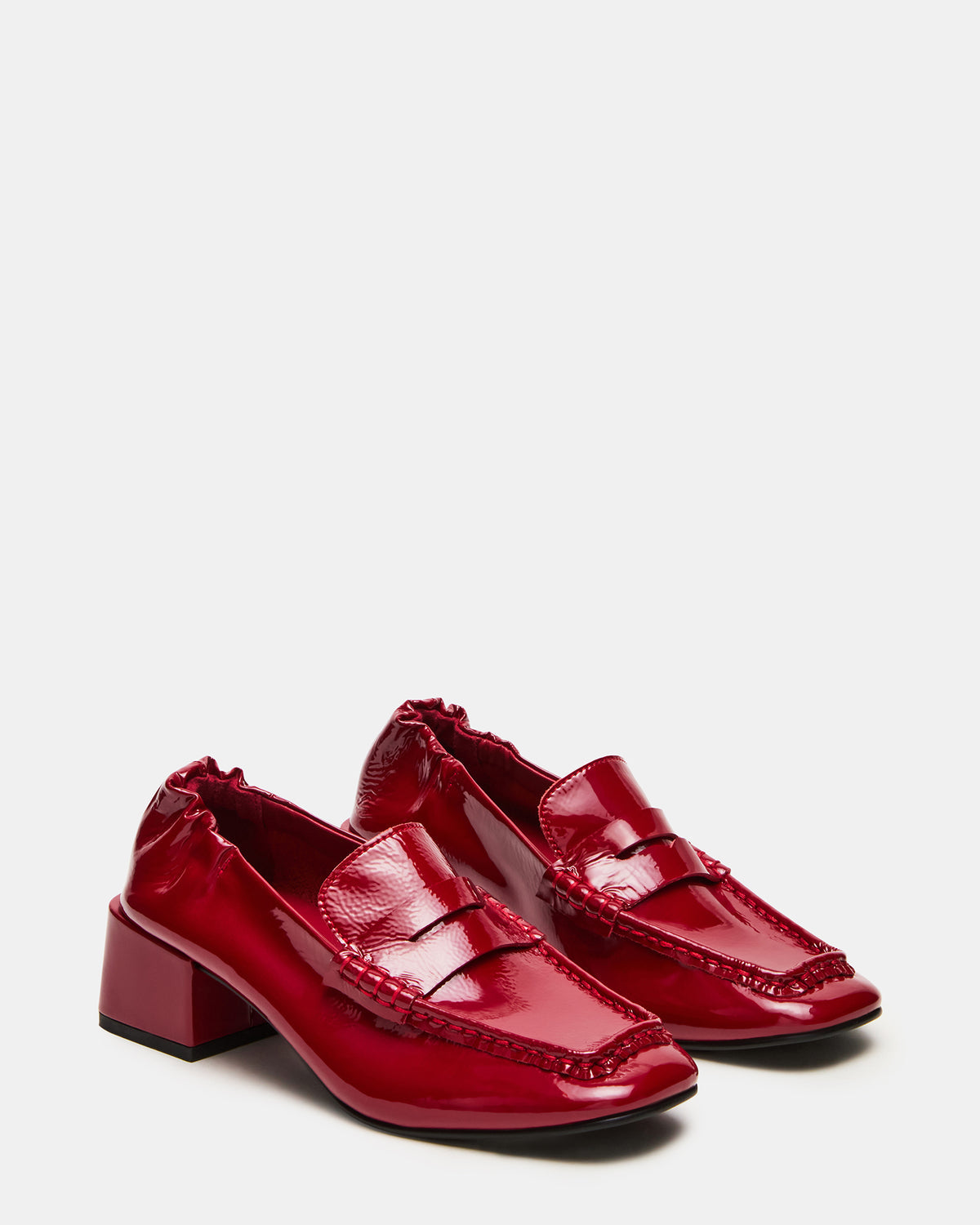 Steve Madden ESTEE Red Crinkle Patent Square-Toe Heeled Women's Loafer