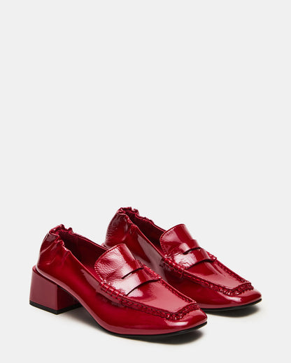 Steve Madden ESTEE Red Crinkle Patent Square-Toe Heeled Women's Loafer