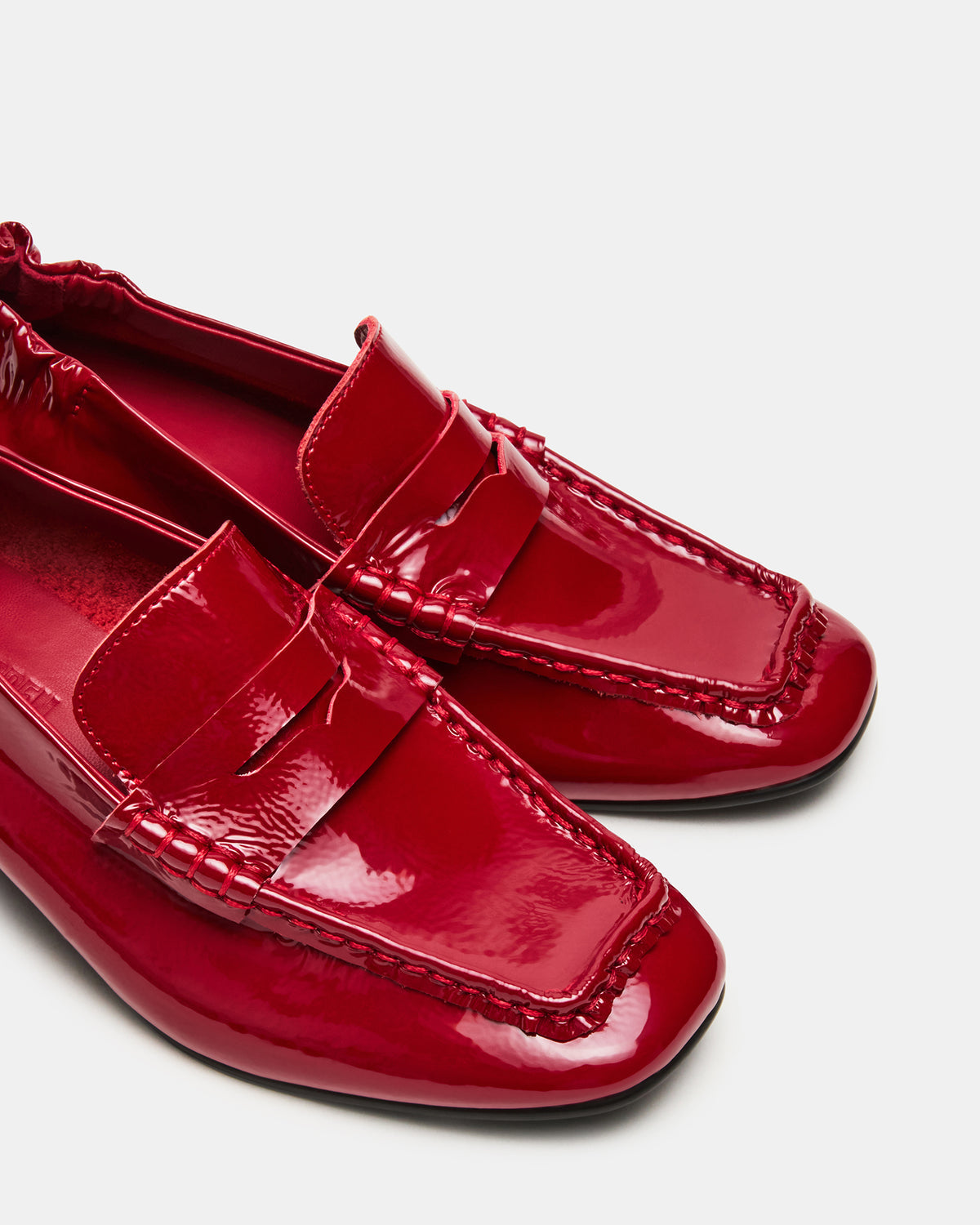 Steve Madden ESTEE Red Crinkle Patent Square-Toe Heeled Women's Loafer