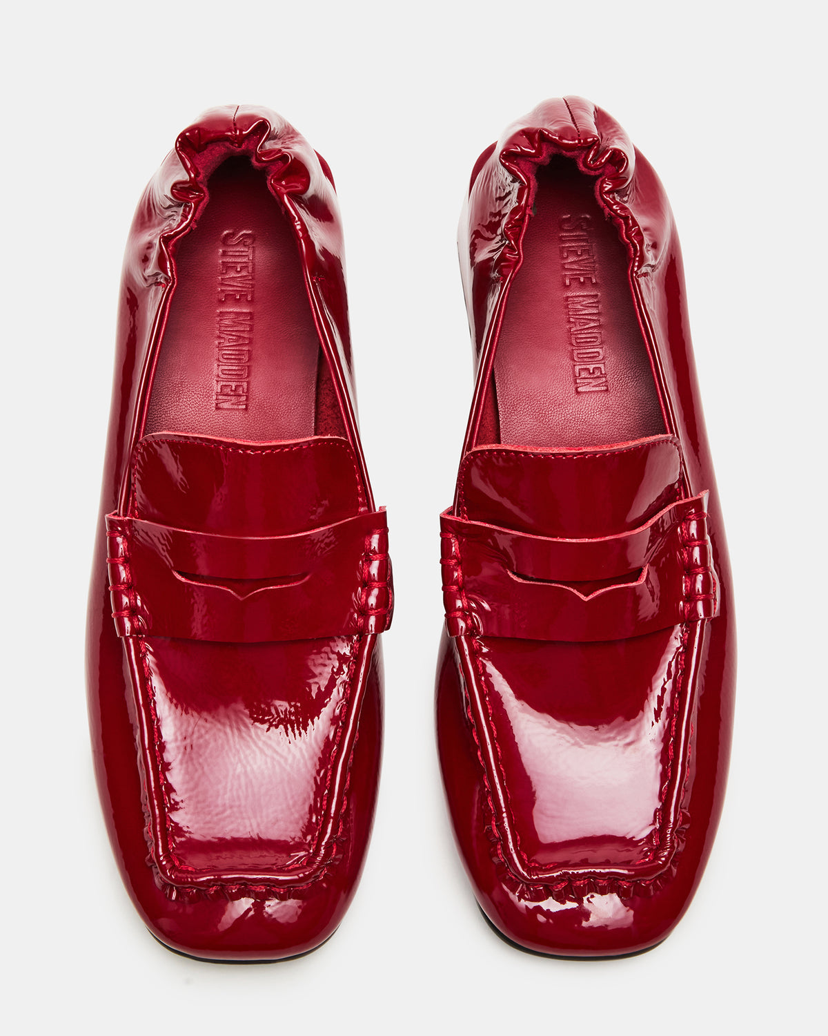 Steve Madden ESTEE Red Crinkle Patent Square-Toe Heeled Women's Loafer