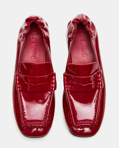 Steve Madden ESTEE Red Crinkle Patent Square-Toe Heeled Women's Loafer