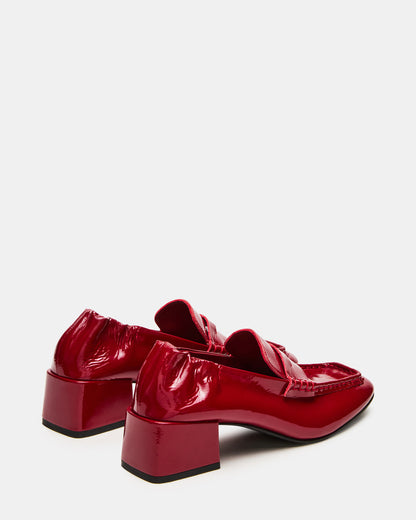 Steve Madden ESTEE Red Crinkle Patent Square-Toe Heeled Women's Loafer