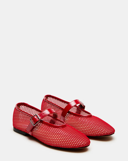 Steve Madden DREAMING Red Mesh Women's Mary Jane Flats