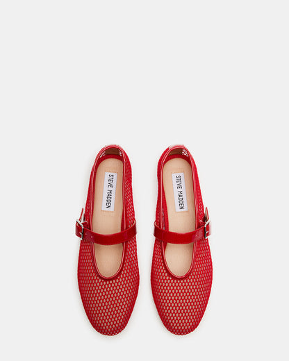 Steve Madden DREAMING Red Mesh Women's Mary Jane Flats