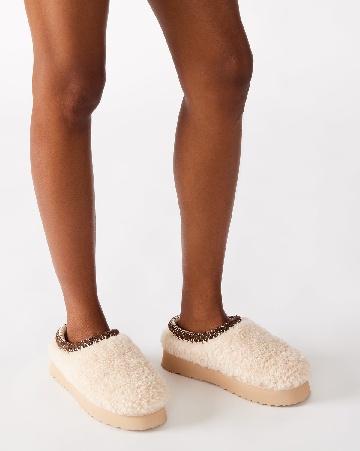 Steve Madden SELENA Faux Shearling Women's Natural Slip-On Mule Flat