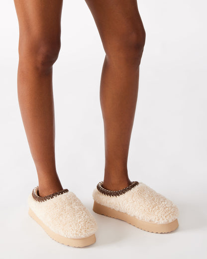 Steve Madden SELENA Faux Shearling Women's Natural Slip-On Mule Flat
