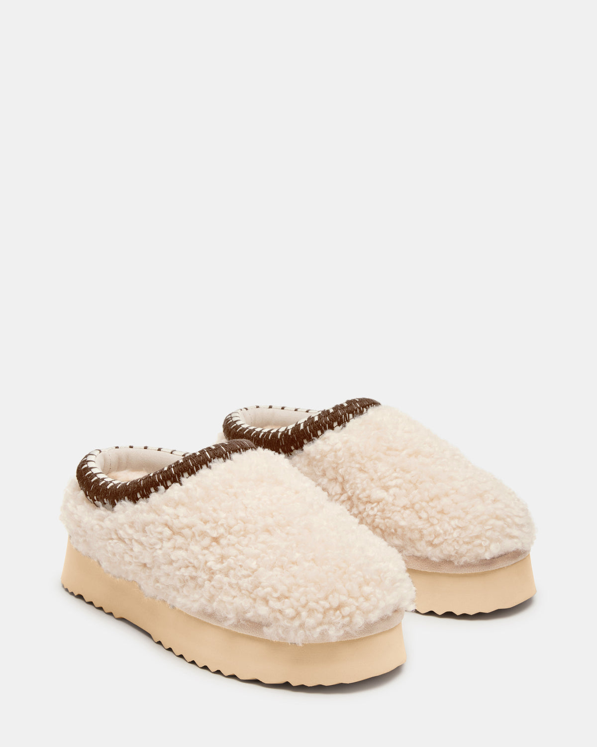 Steve Madden SELENA Faux Shearling Women's Natural Slip-On Mule Flat