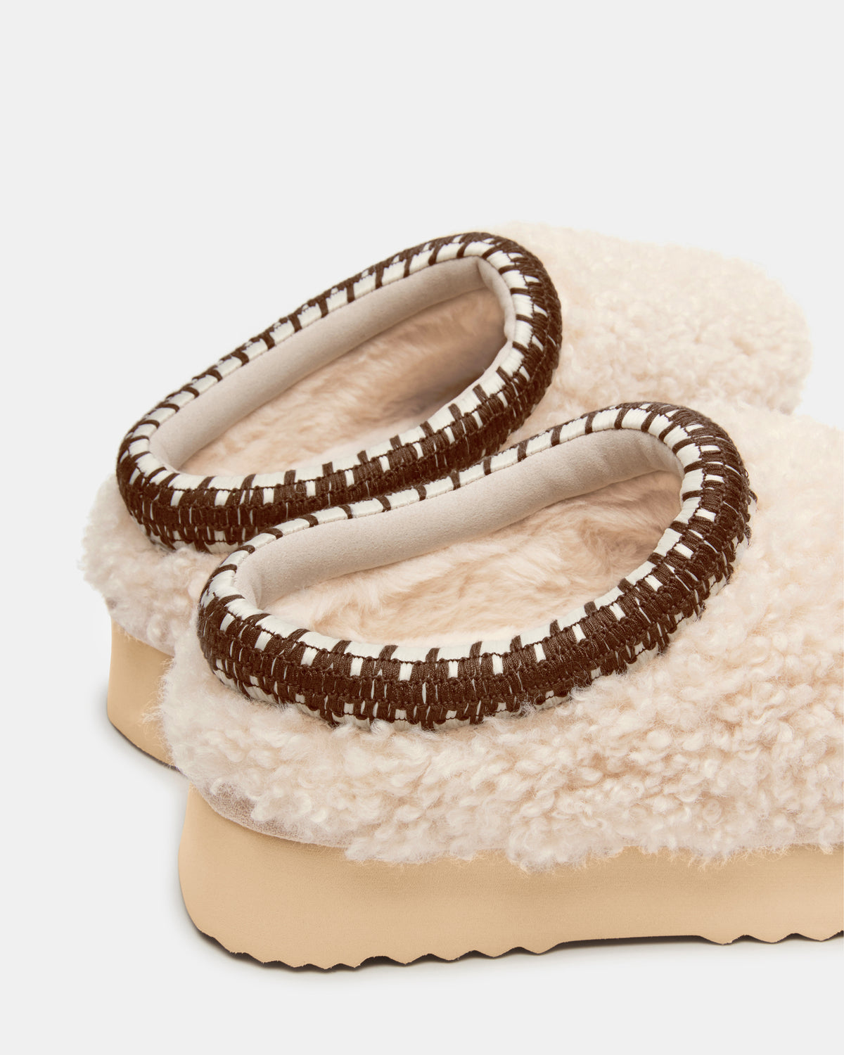 Steve Madden SELENA Faux Shearling Women's Natural Slip-On Mule Flat