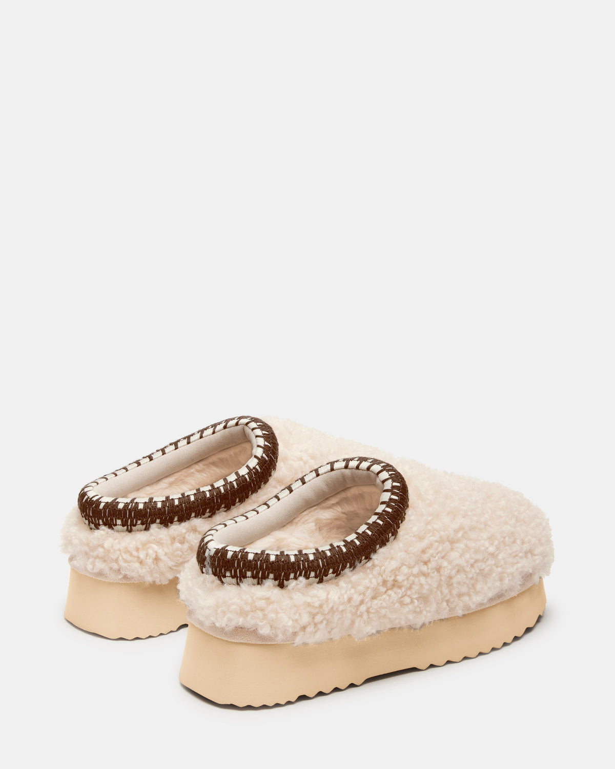 Steve Madden SELENA Faux Shearling Women's Natural Slip-On Mule Flat