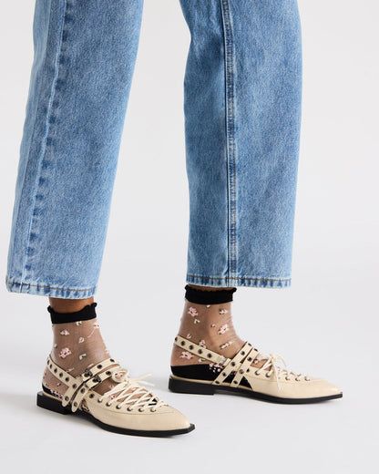 Steve Madden GALANTI Bone Patent Women's Pointed-Toe Moto Slingback Flat