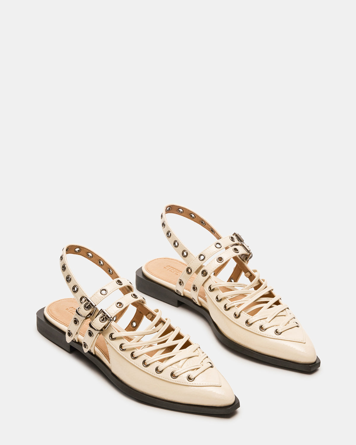 Steve Madden GALANTI Bone Patent Women's Pointed-Toe Moto Slingback Flat