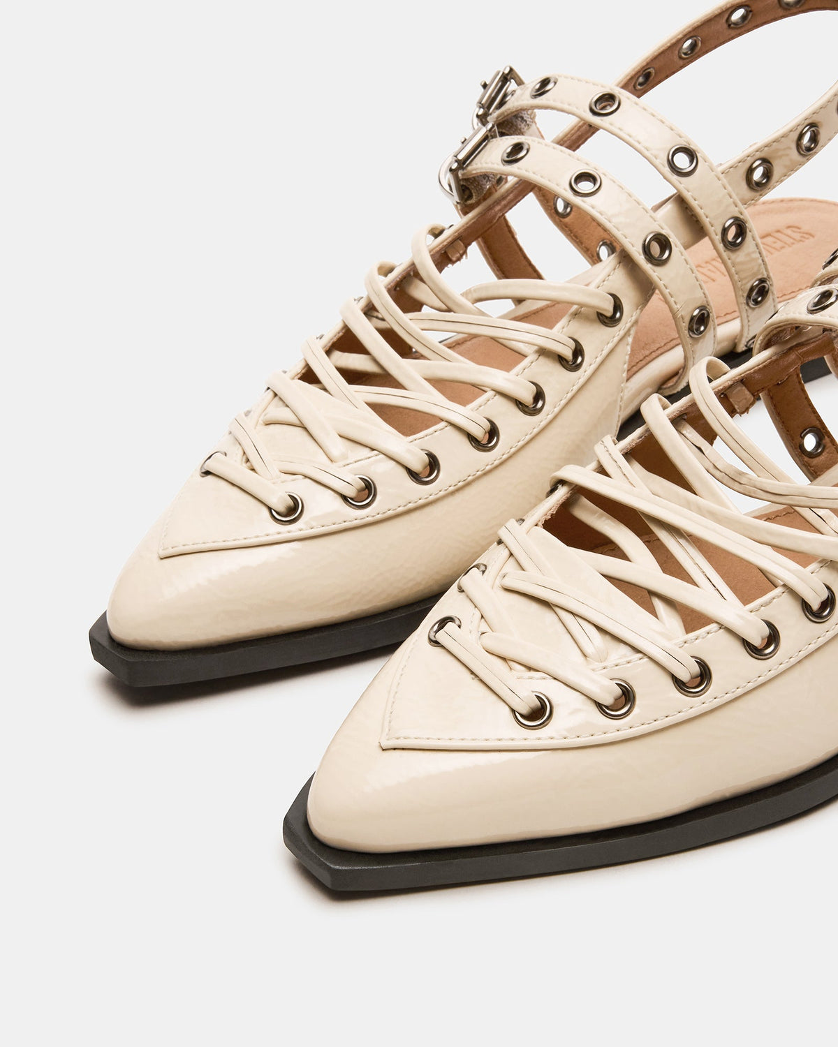 Steve Madden GALANTI Bone Patent Women's Pointed-Toe Moto Slingback Flat