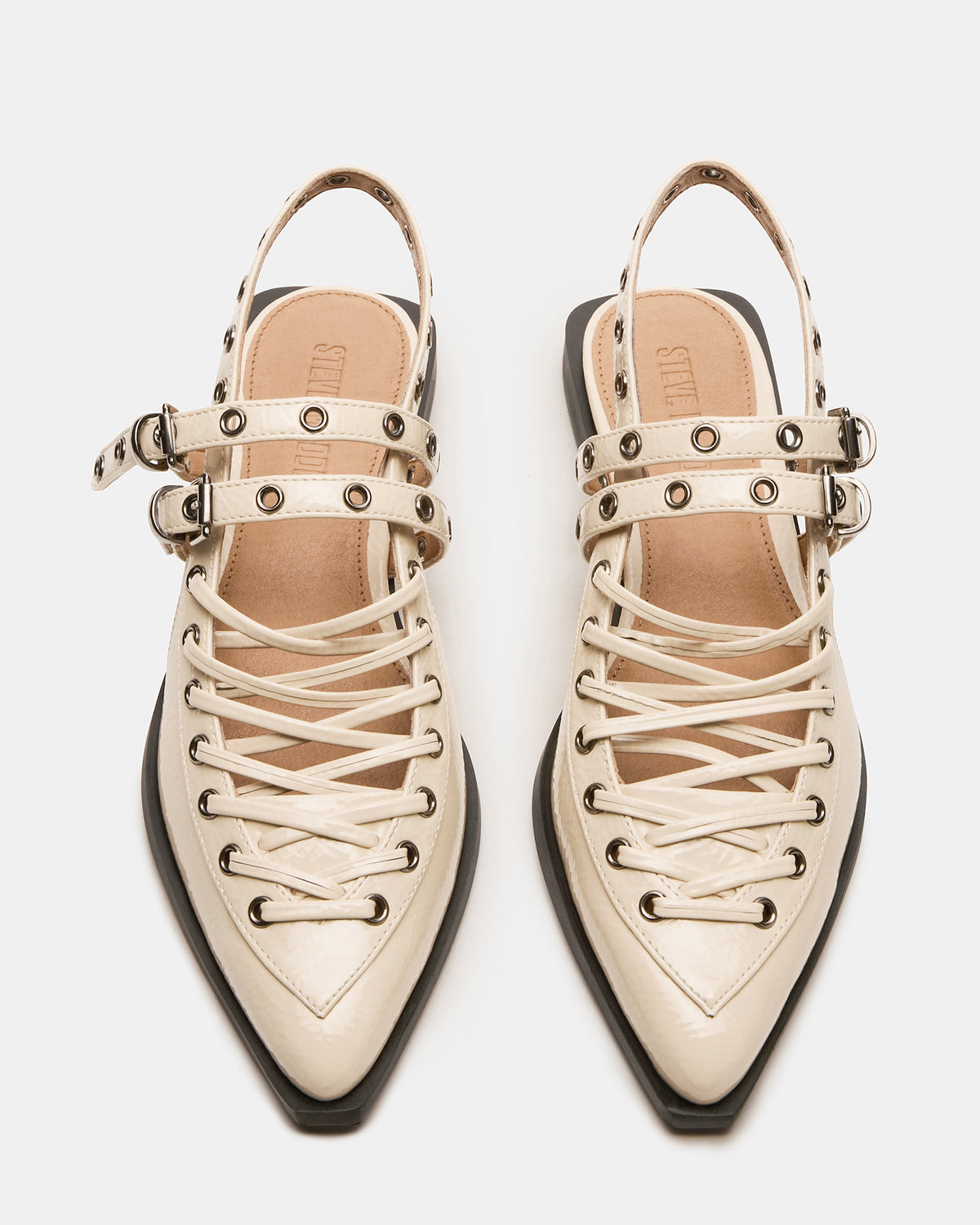 Steve Madden GALANTI Bone Patent Women's Pointed-Toe Moto Slingback Flat