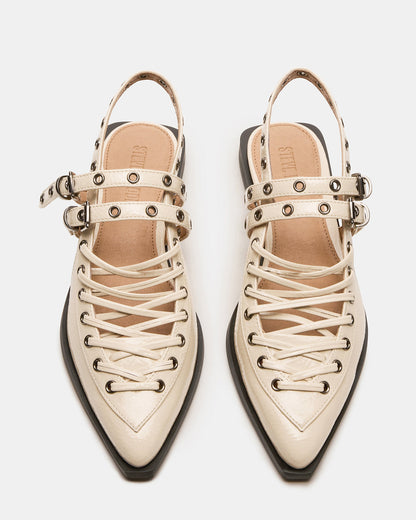Steve Madden GALANTI Bone Patent Women's Pointed-Toe Moto Slingback Flat