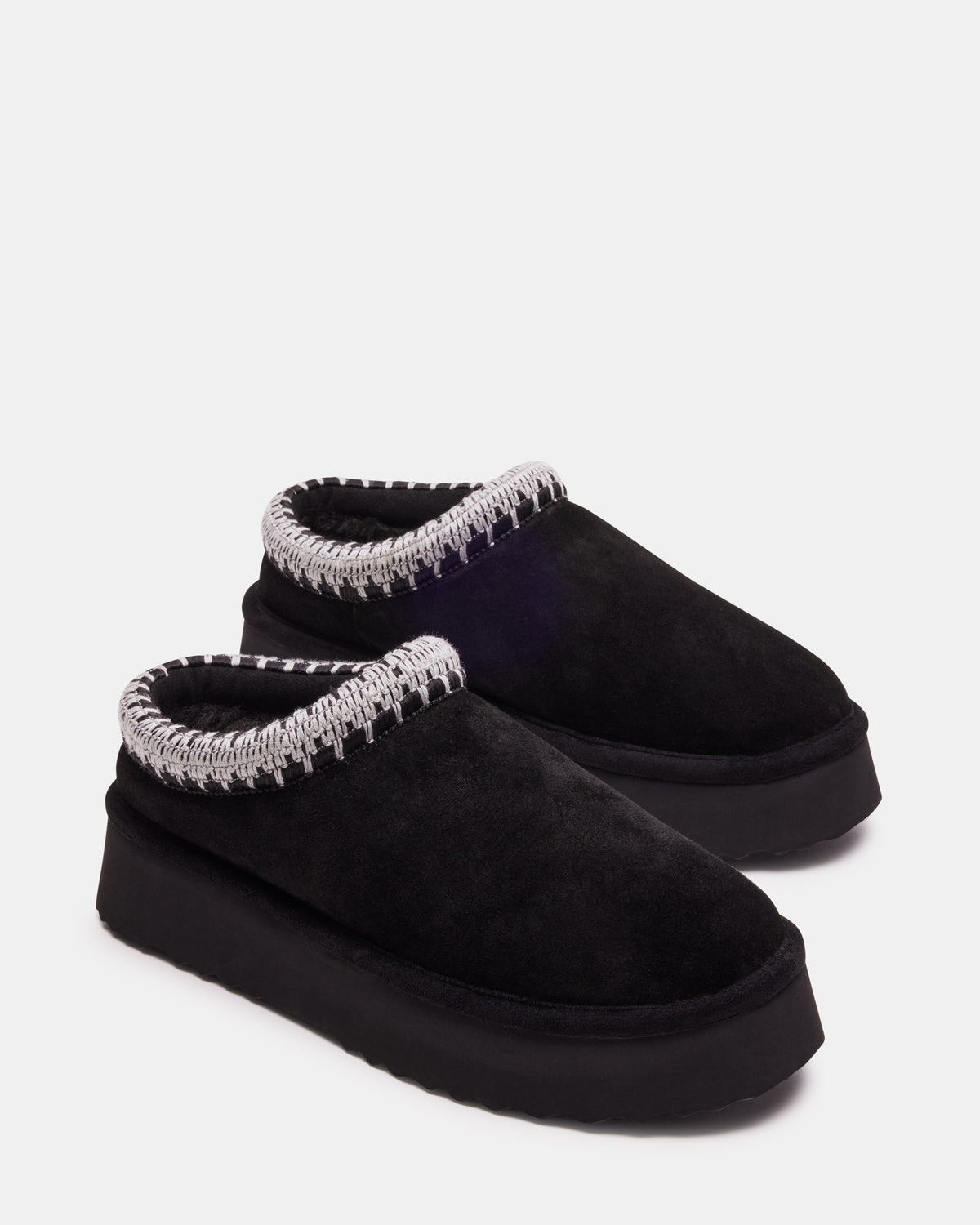 Steve Madden SELENA Black Suede Women's Natural Slip-On Mule Flat