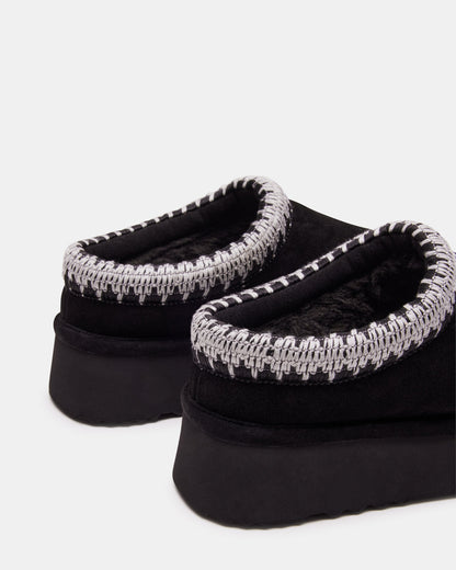 Steve Madden SELENA Black Suede Women's Natural Slip-On Mule Flat