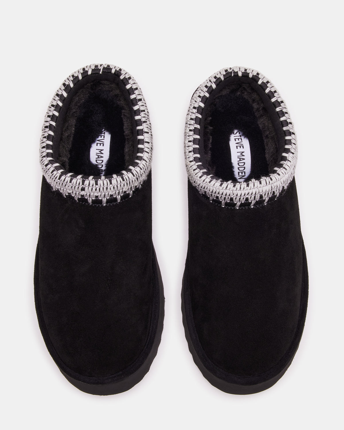 Steve Madden SELENA Black Suede Women's Natural Slip-On Mule Flat