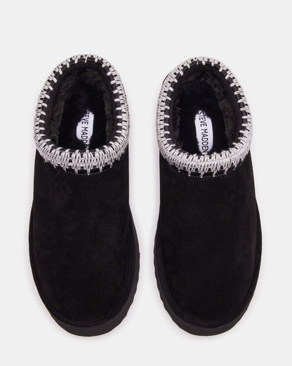 Steve Madden SELENA Black Suede Women's Natural Slip-On Mule Flat