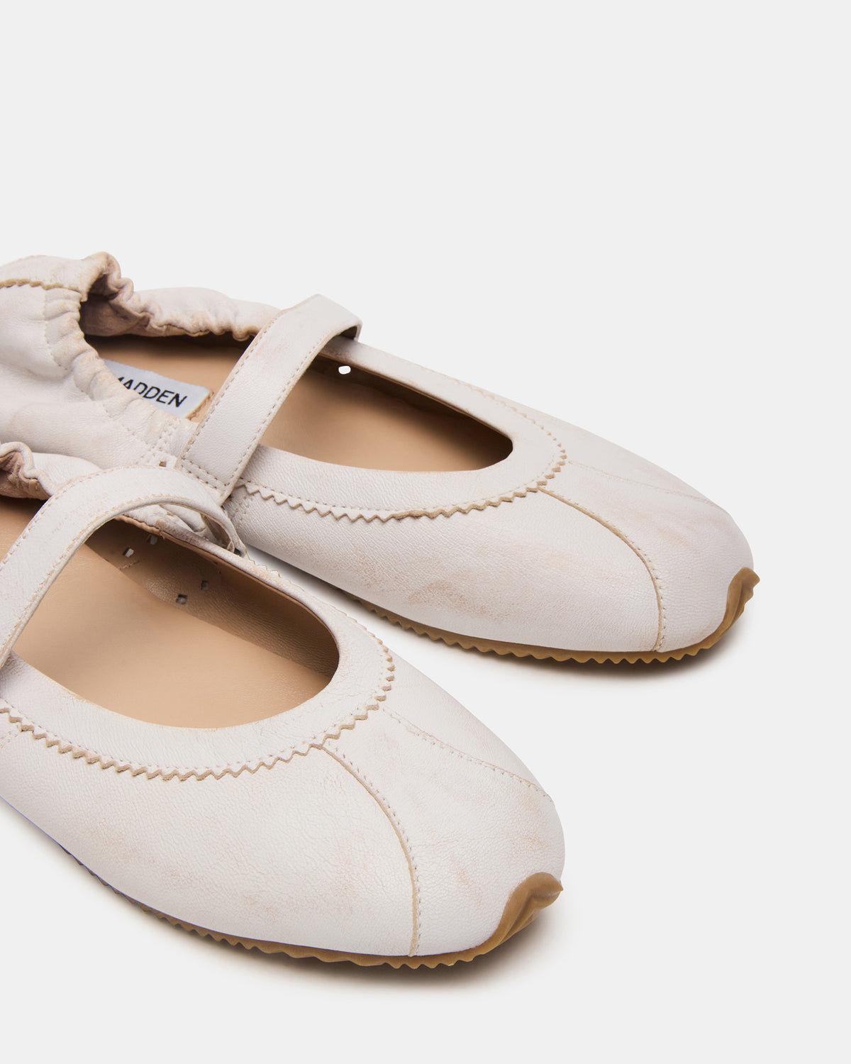 Steve Madden ANAYA White Distressed Mary Jane Ballet Women's Flat