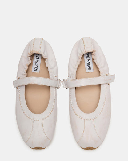 Steve Madden ANAYA White Distressed Mary Jane Ballet Women's Flat