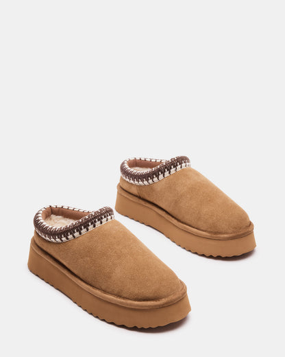 Steve Madden SELENA Chestnut Suede Women's Natural Slip-On Mule Flat