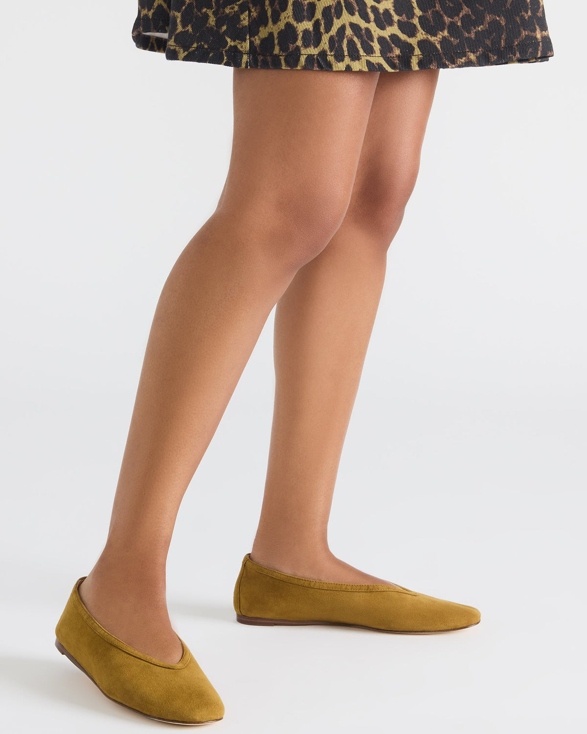 Steve Madden LENI Mustard Suede Square-Toe Ballet Women's Flat