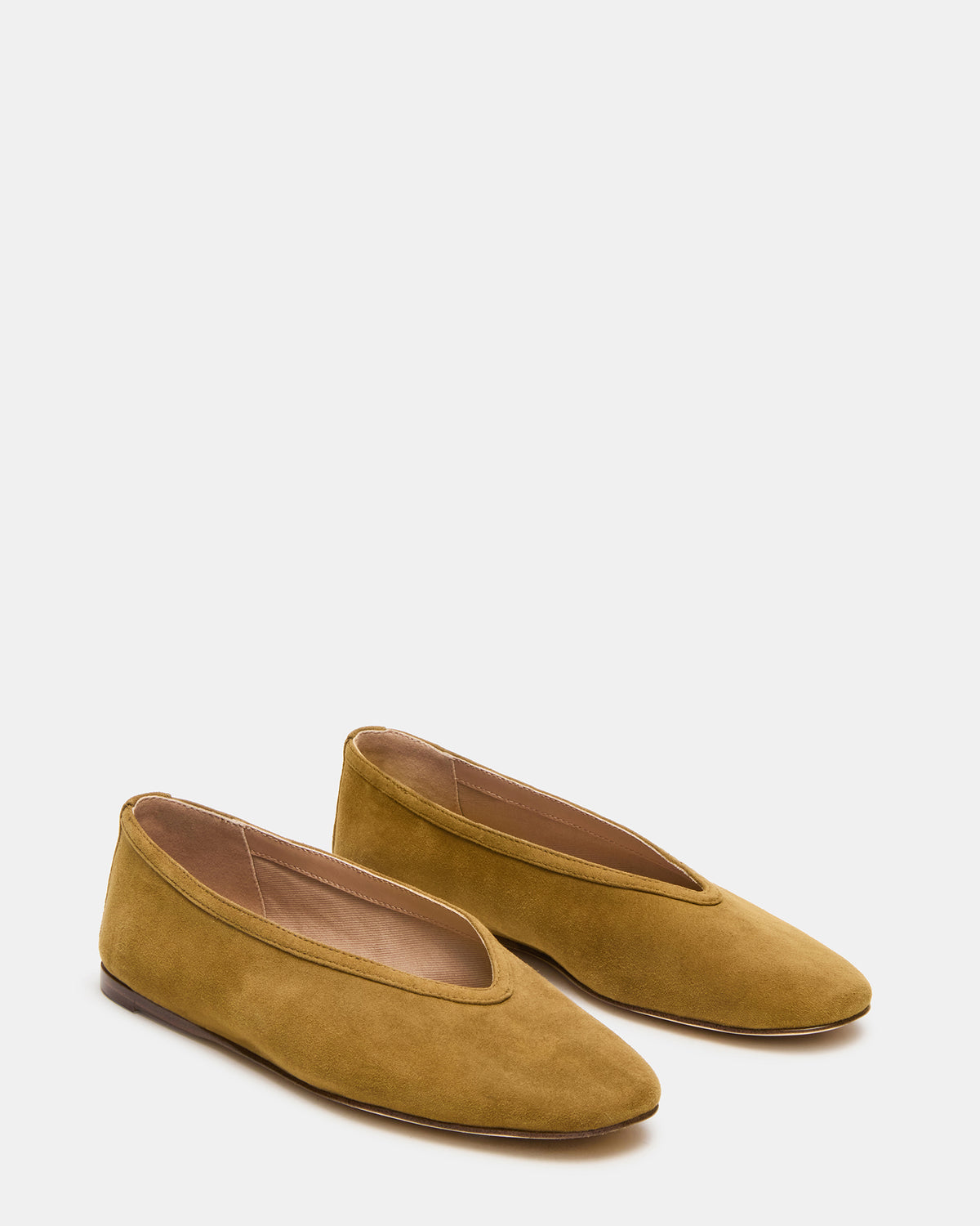 Steve Madden LENI Mustard Suede Square-Toe Ballet Women's Flat