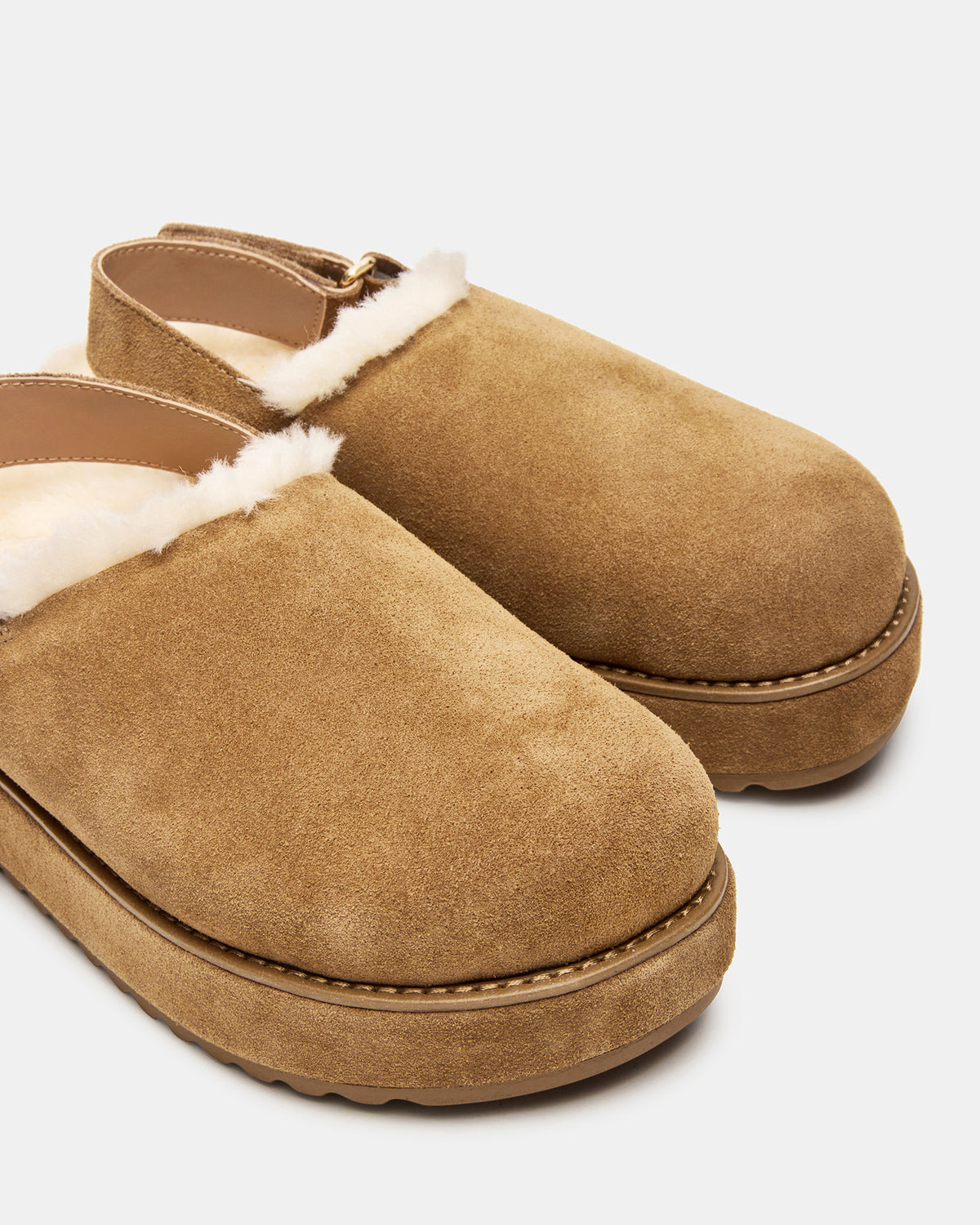 Steve Madden MELLOW Faux Fur Cognac Suede Women's Slingback Platform Clog