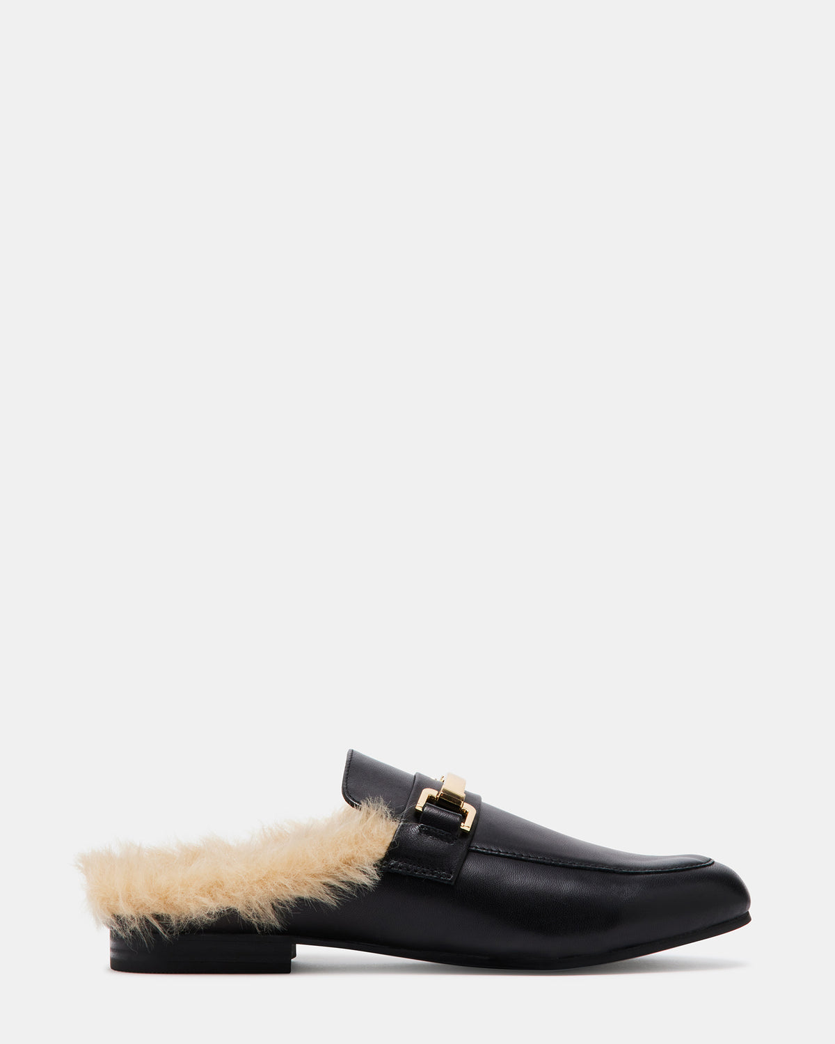 Steve Madden KHLOE Black Leather Women's Faux Fur Mule